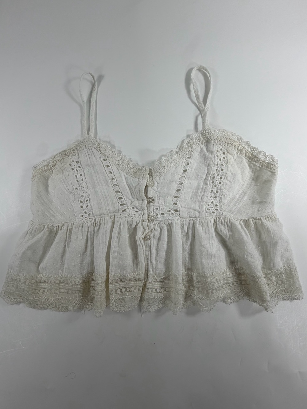 L.A. Hearts Cottagecore Eyelet Lace Peplum Crop Cami Tank White Small